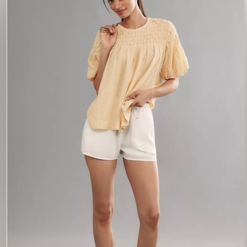 Anthropologie Liza Puff-Sleeve Smocked Linen Top NO LONGER AVAILABLE $108usd - Picture 1 of 16